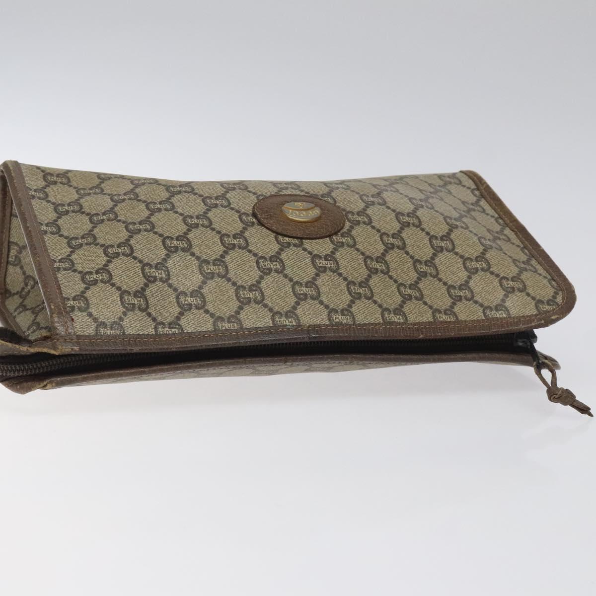 GUCCI GG Plus Supreme Clutch Bag PVC Beige Auth 106767