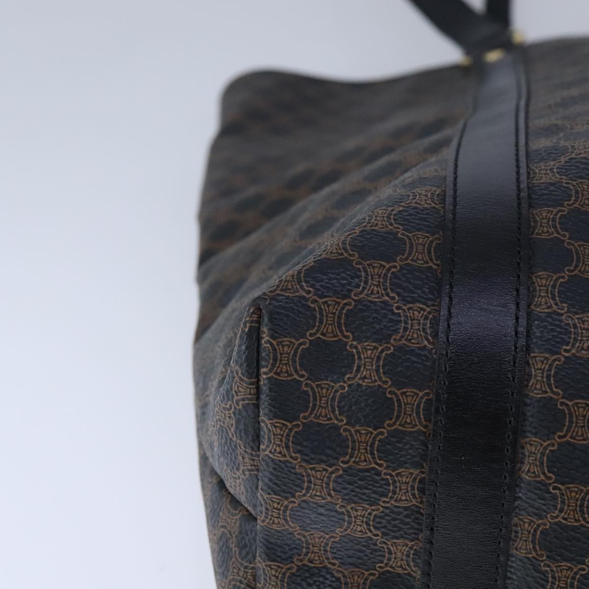 CELINE Macadam Canvas Tote Bag PVC Leather Black Gold Auth 106873V