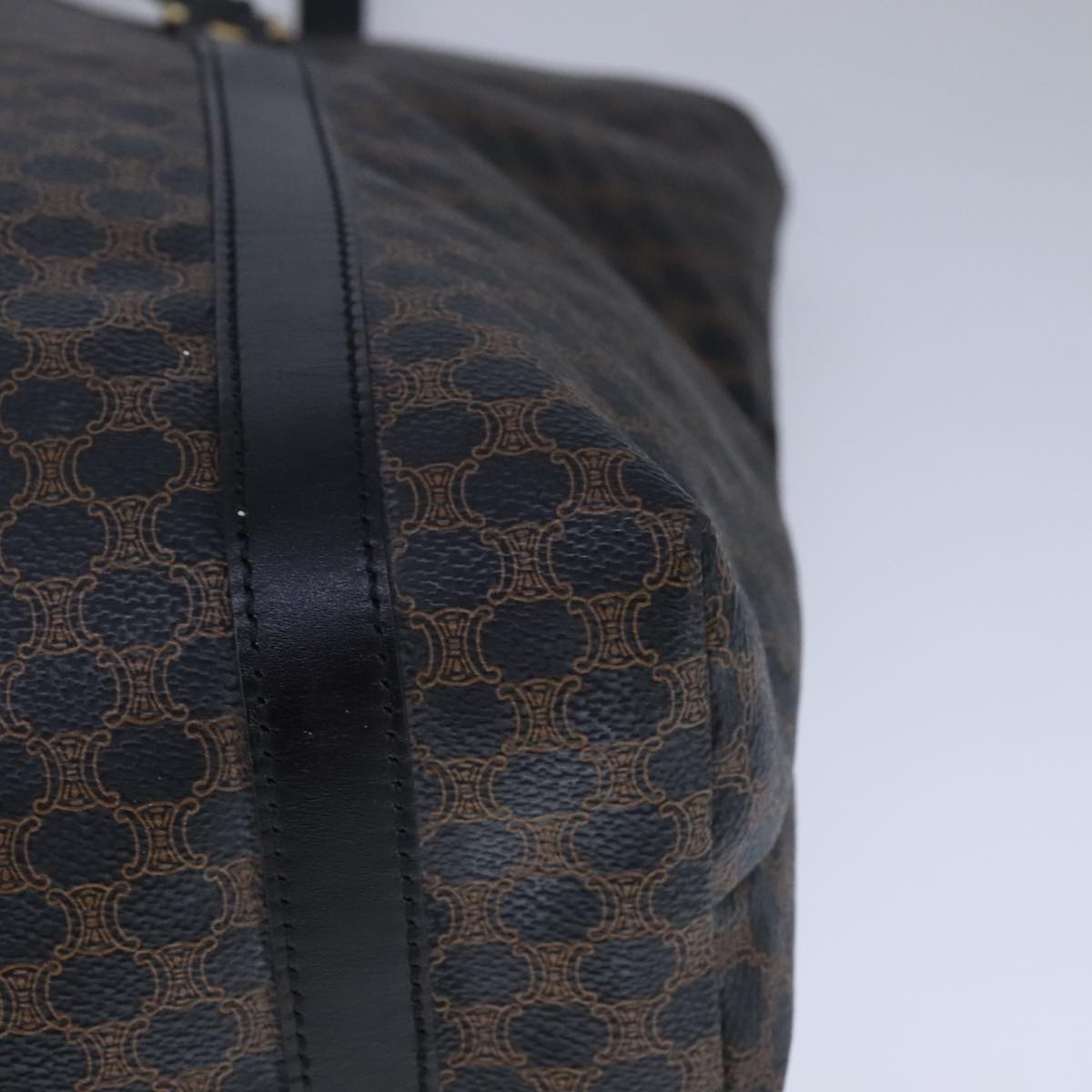 CELINE Macadam Canvas Tote Bag PVC Leather Black Gold Auth 106873V