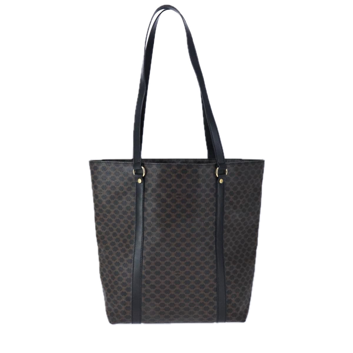 CELINE Macadam Canvas Tote Bag PVC Leather Black Gold Auth 106873V