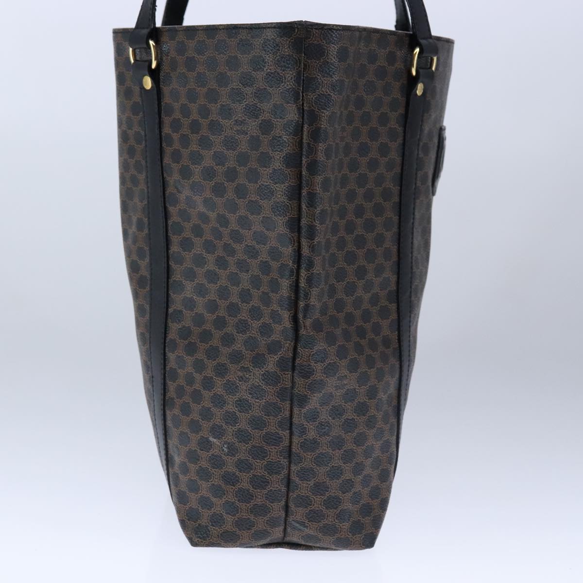 CELINE Macadam Canvas Tote Bag PVC Leather Black Gold Auth 106873V