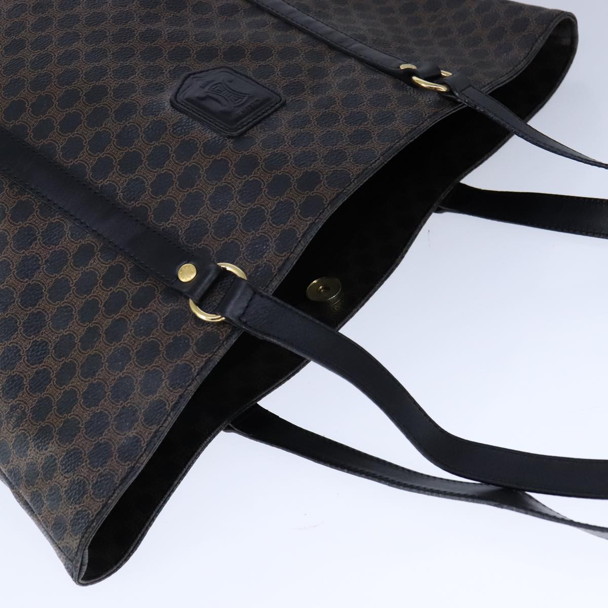 CELINE Macadam Canvas Tote Bag PVC Leather Black Gold Auth 106873V