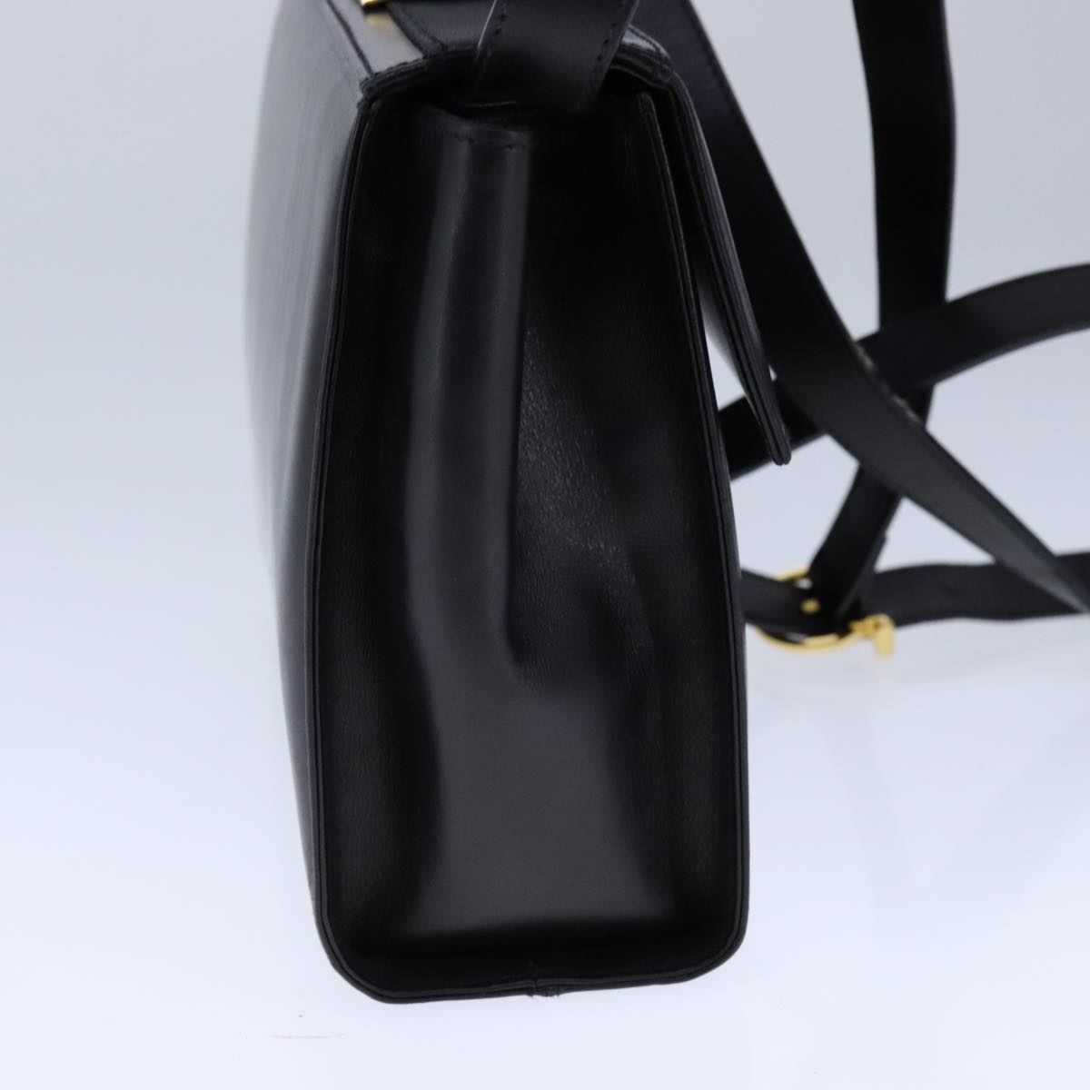 Salvatore Ferragamo Gancini Shoulder Bag Leather Black Gold Auth 106875