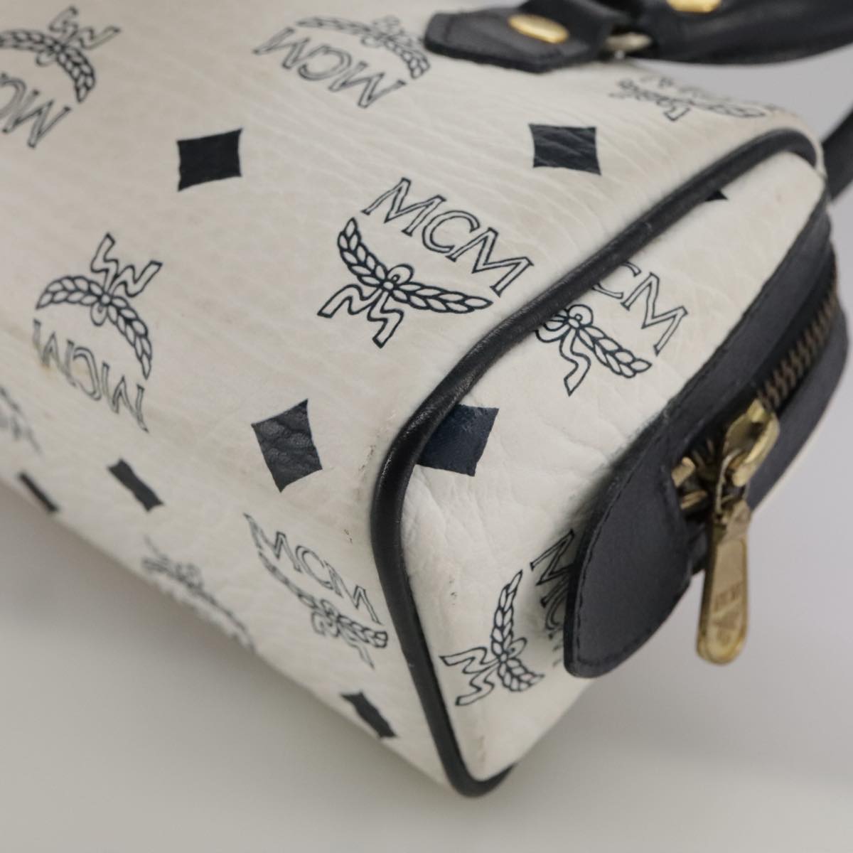 MCM Vicetos Logogram Mini Hand Bag PVC Leather White Auth 106889