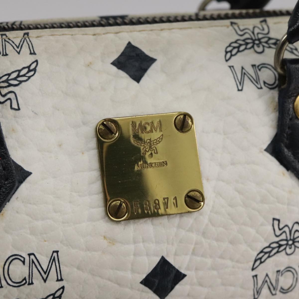 MCM Vicetos Logogram Mini Hand Bag PVC Leather White Auth 106889
