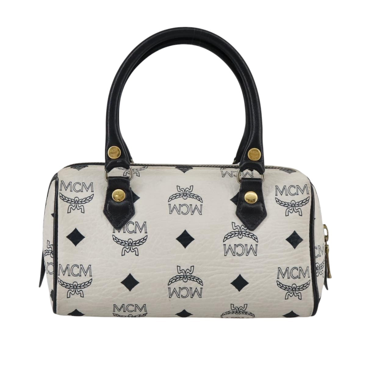MCM Vicetos Logogram Mini Hand Bag PVC Leather White Auth 106889