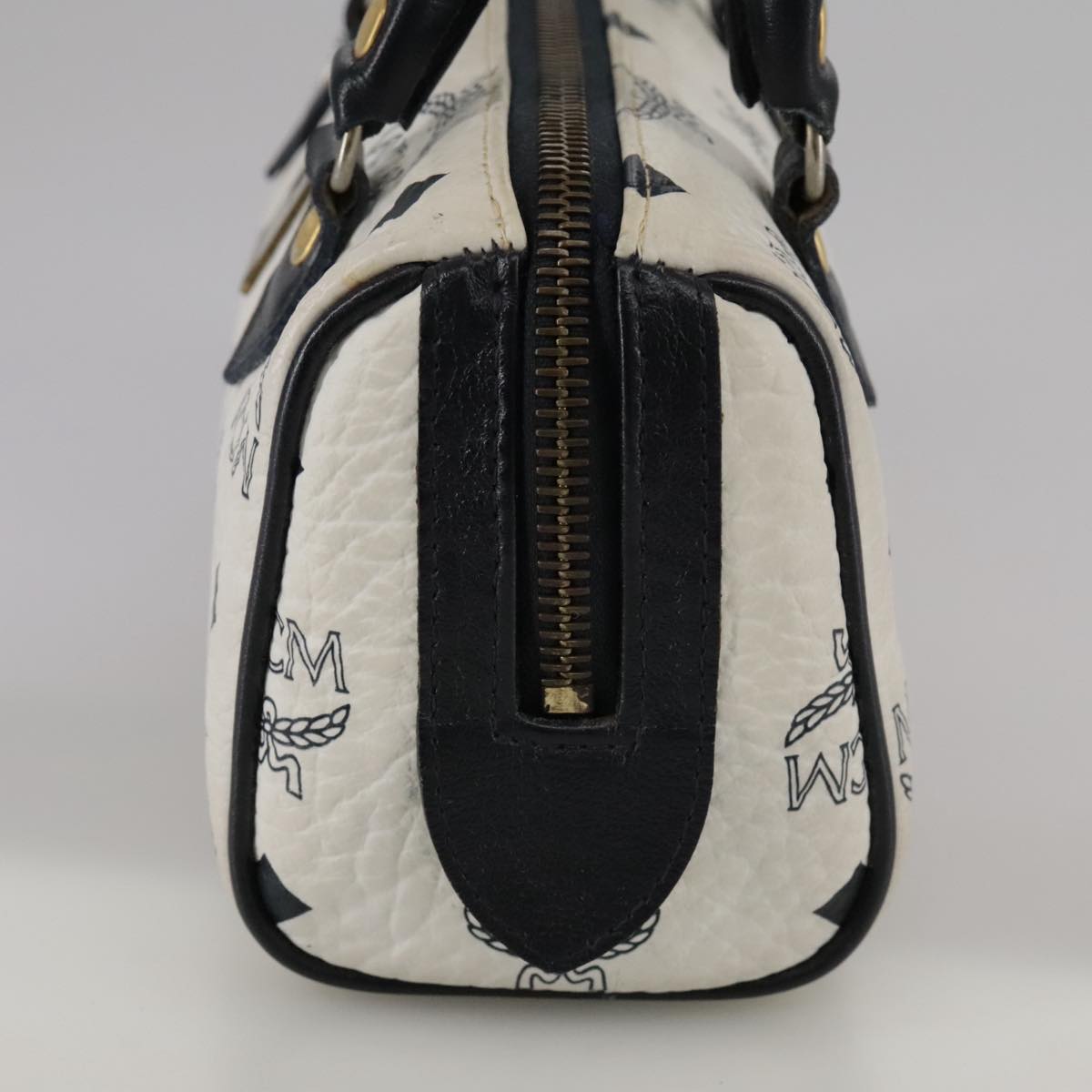 MCM Vicetos Logogram Mini Hand Bag PVC Leather White Auth 106889