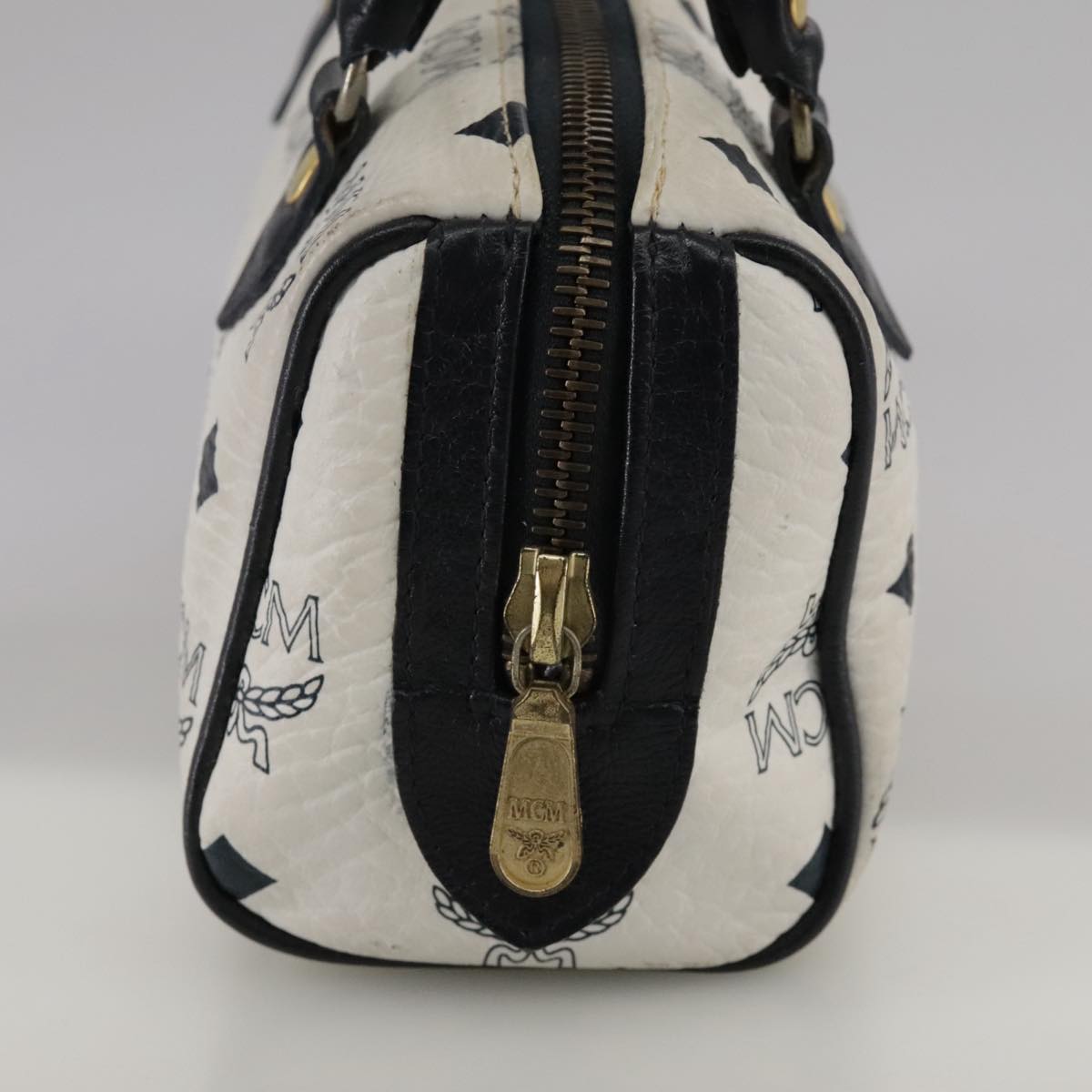 MCM Vicetos Logogram Mini Hand Bag PVC Leather White Auth 106889