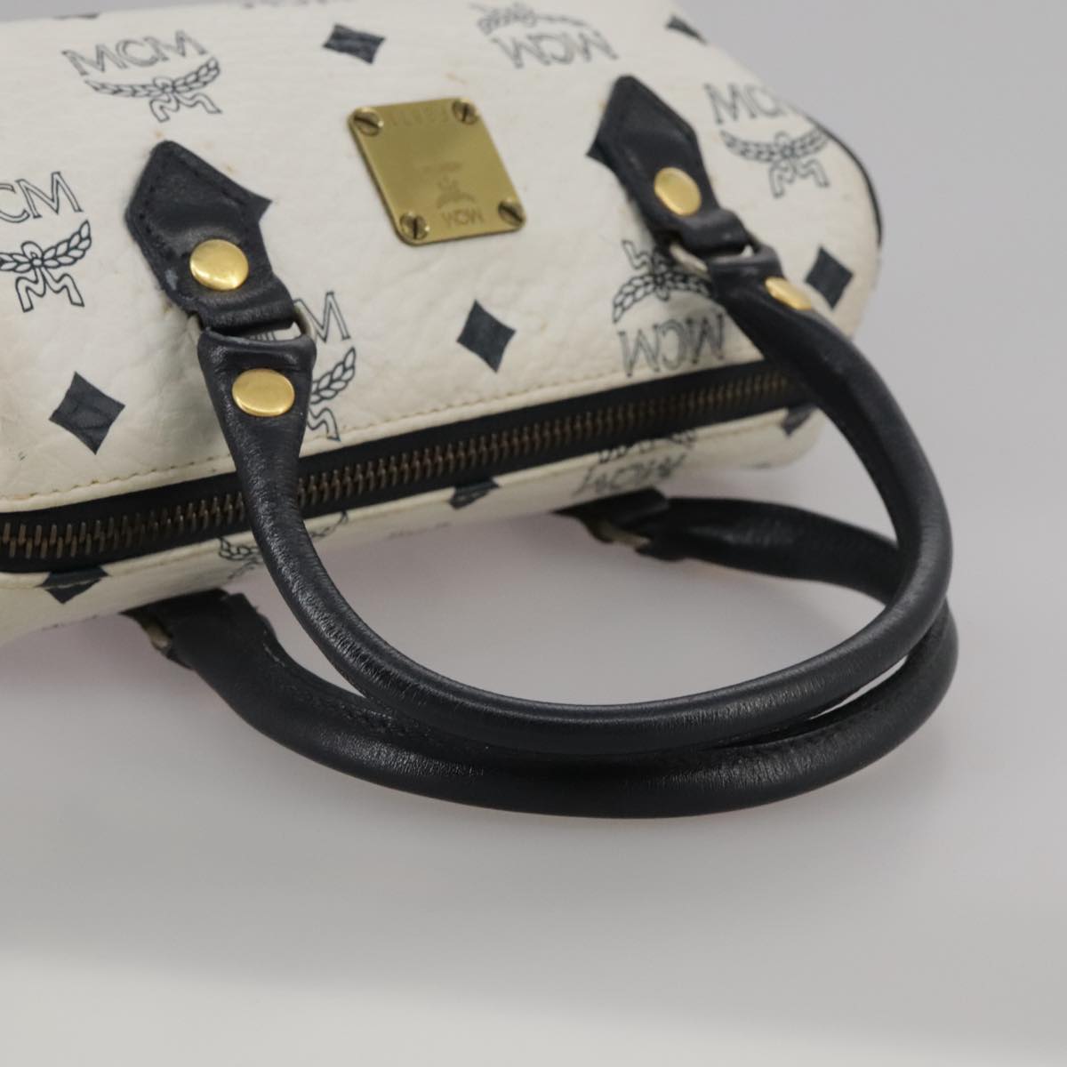 MCM Vicetos Logogram Mini Hand Bag PVC Leather White Auth 106889