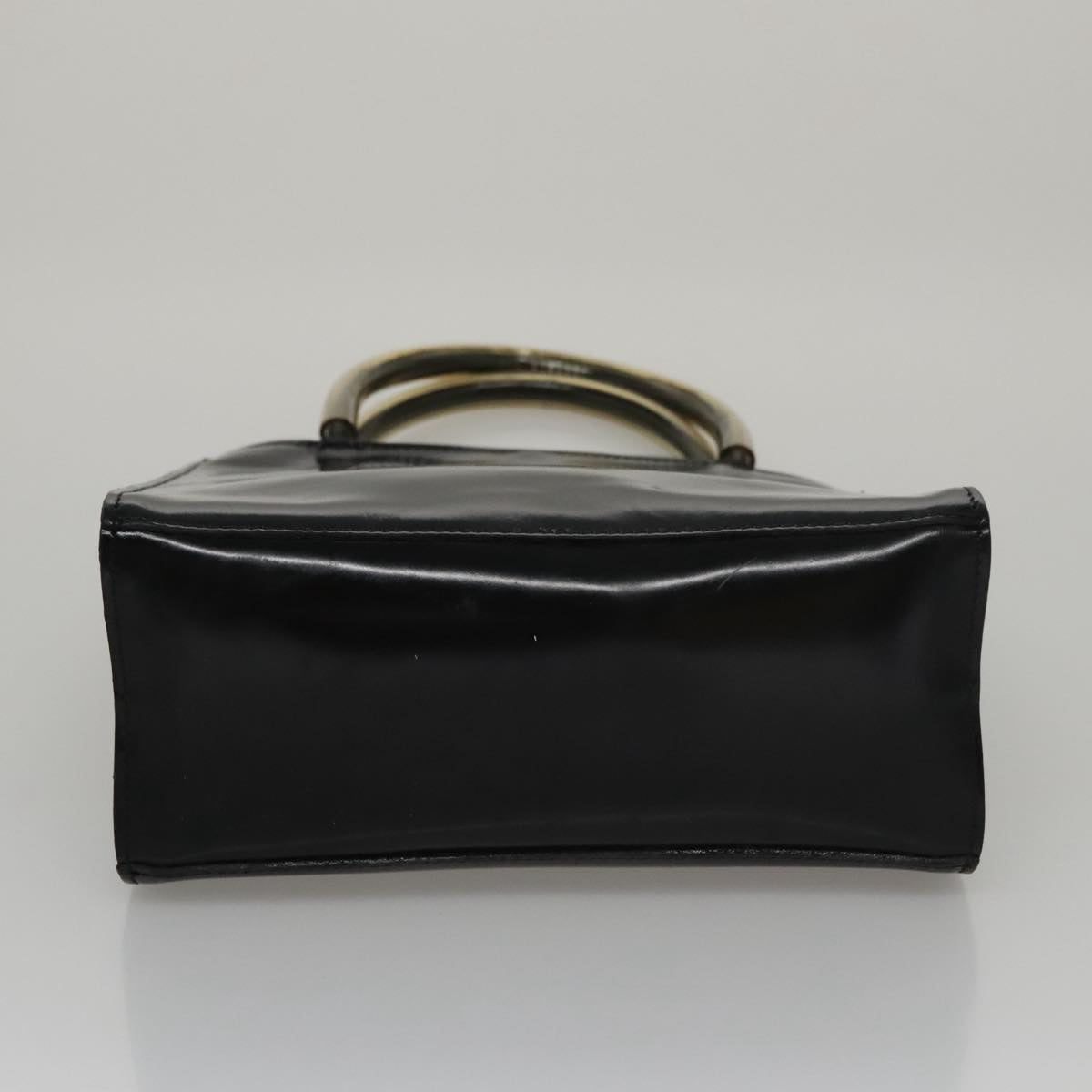 Salvatore Ferragamo Hand Bag Enamel Black Auth 107226