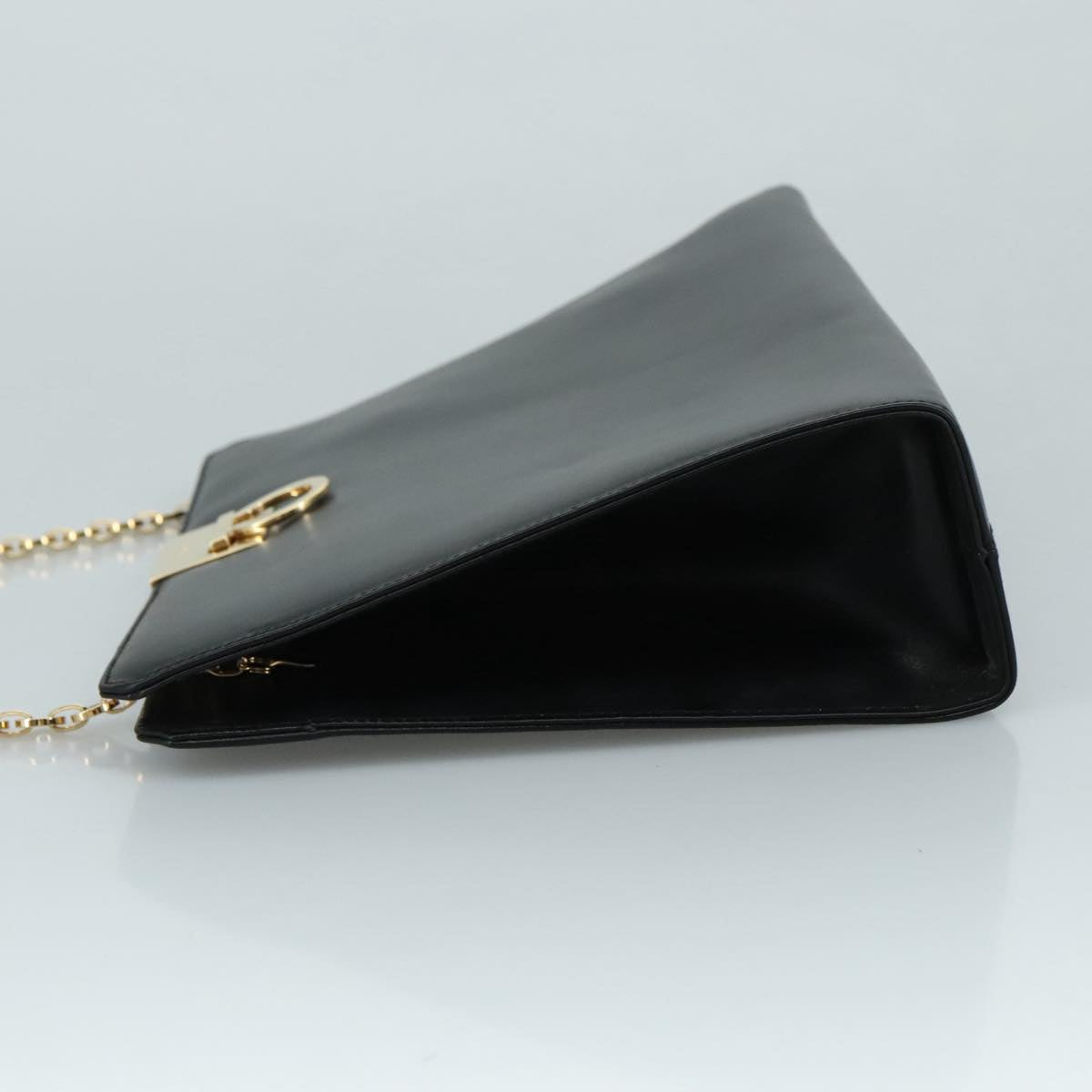 Salvatore Ferragamo Gancini Shoulder Bag Leather Black Gold Auth 107232