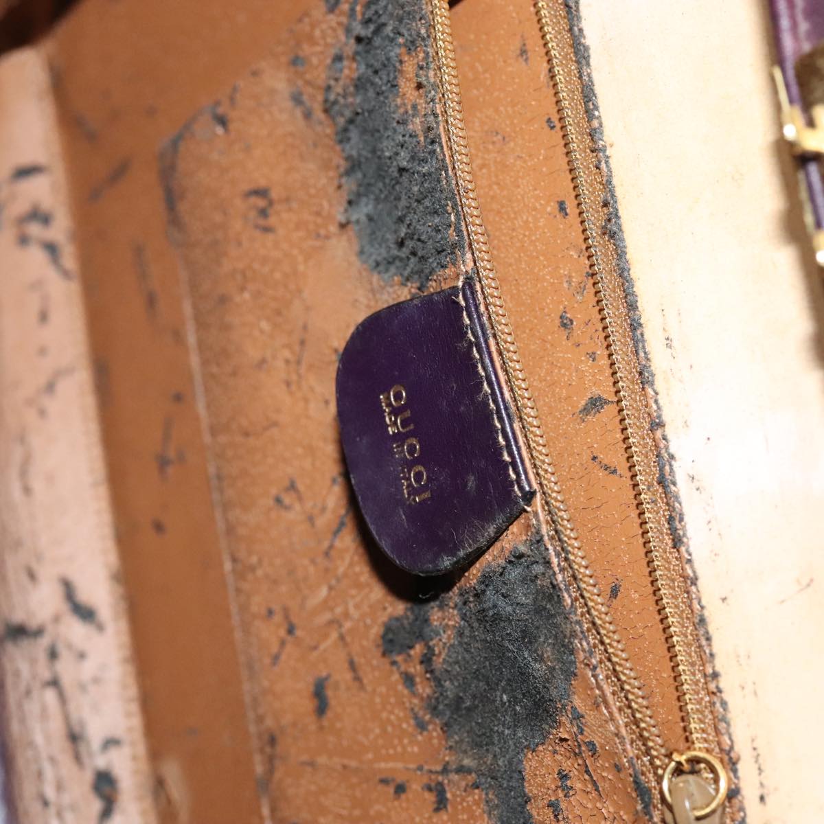 GUCCI Hand Bag Leather 2way Purple Gold Auth 107260