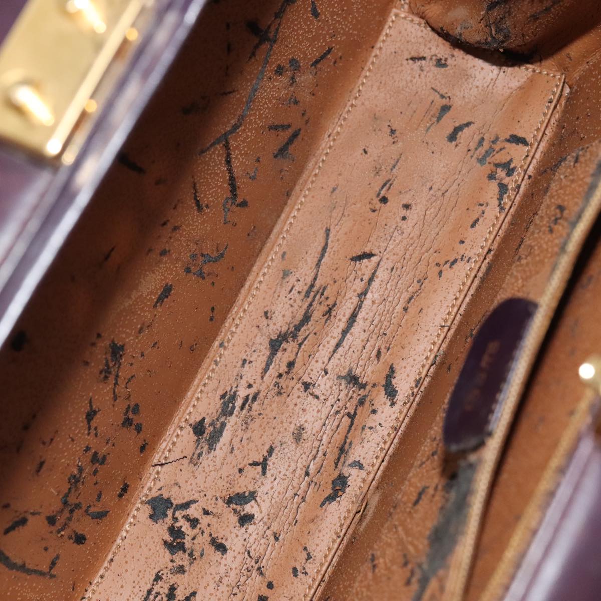 GUCCI Hand Bag Leather 2way Purple Gold Auth 107260