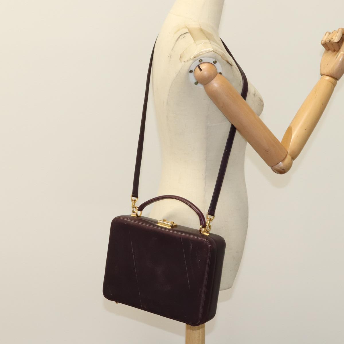 GUCCI Hand Bag Leather 2way Purple Gold Auth 107260