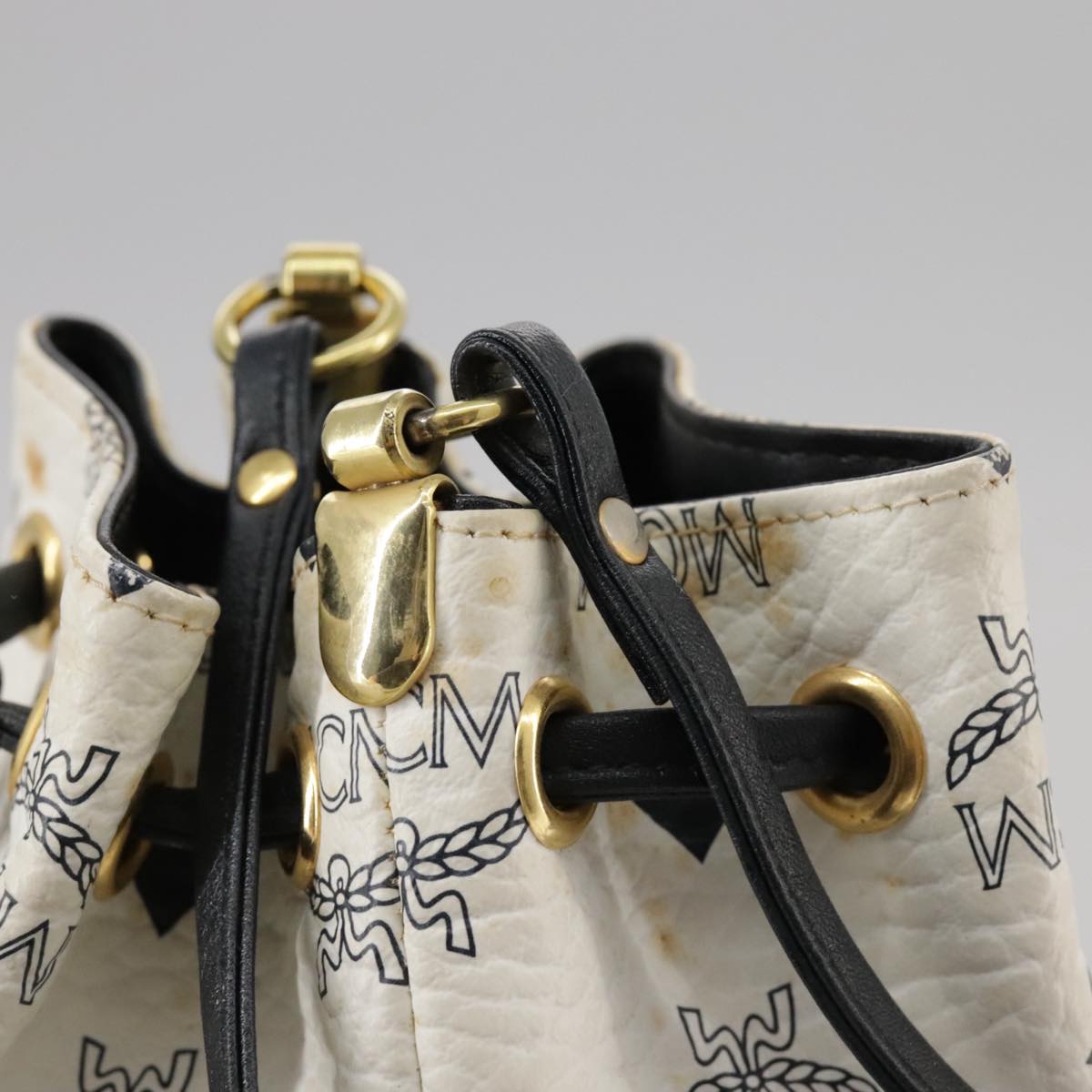 MCM Vicetos Logogram Shoulder Bag PVC Leather White Auth 107278