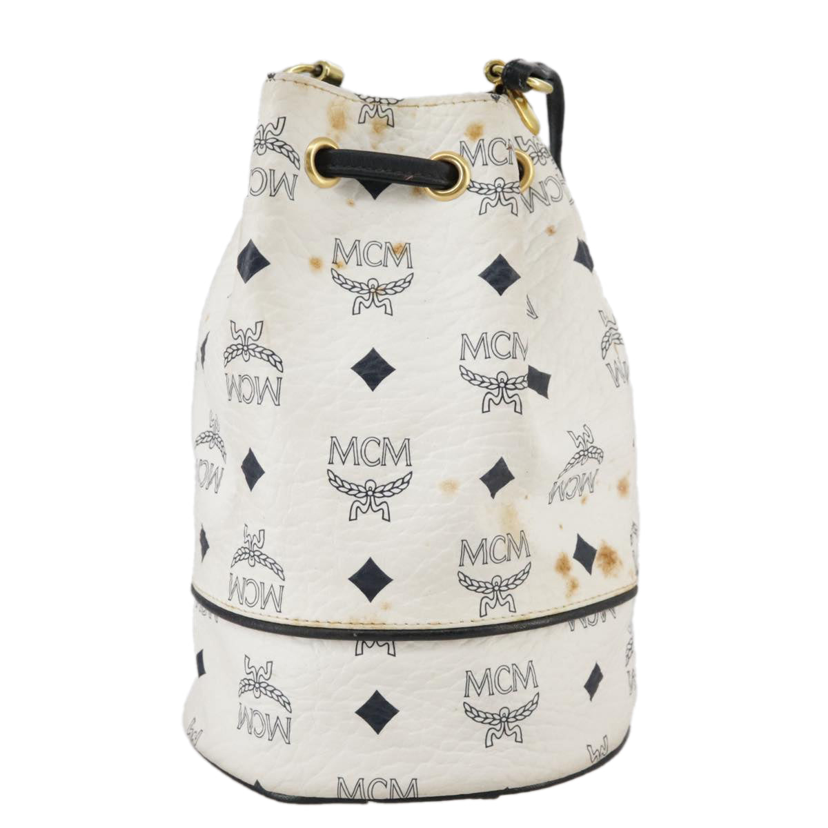 MCM Vicetos Logogram Shoulder Bag PVC Leather White Auth 107278