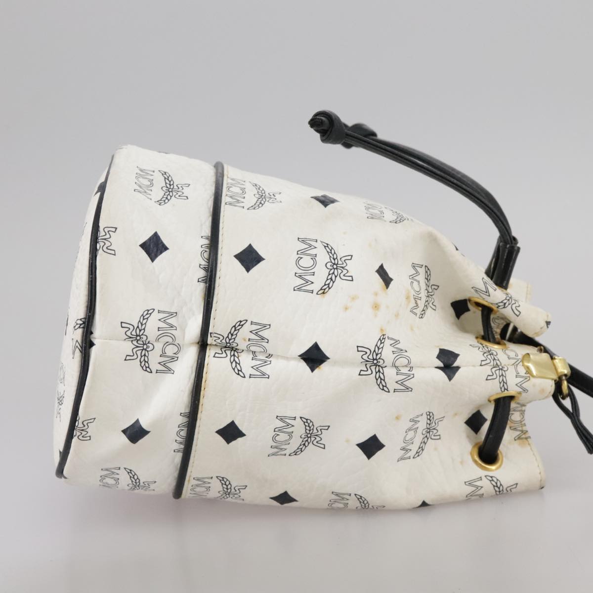 MCM Vicetos Logogram Shoulder Bag PVC Leather White Auth 107278