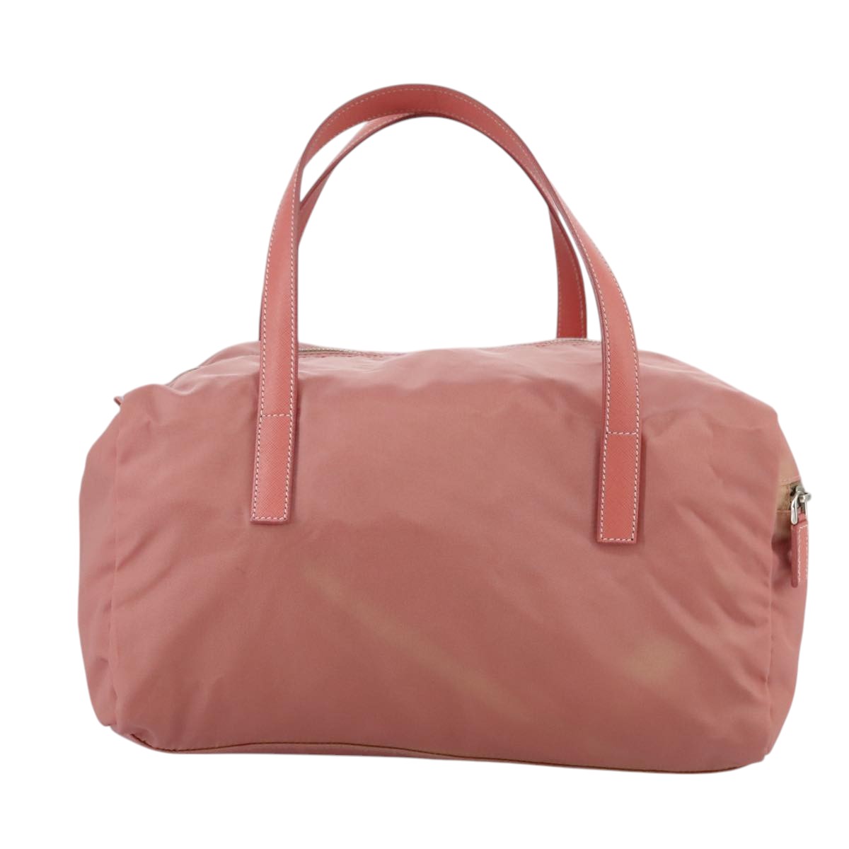 PRADA Boston Bag Nylon Pink Silver Auth 107368