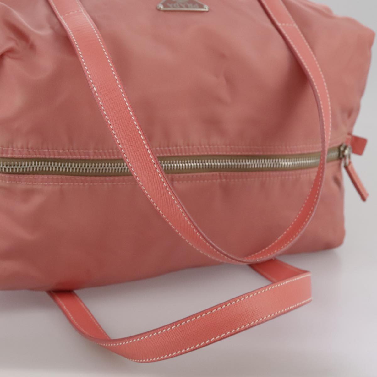 PRADA Boston Bag Nylon Pink Silver Auth 107368