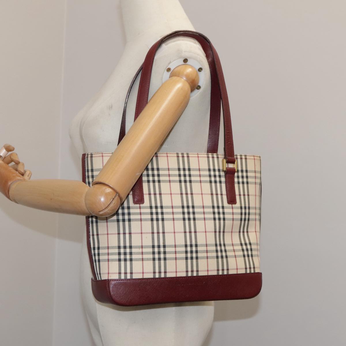 BURBERRY Nova Check Hand Bag Canvas Beige Auth 107370