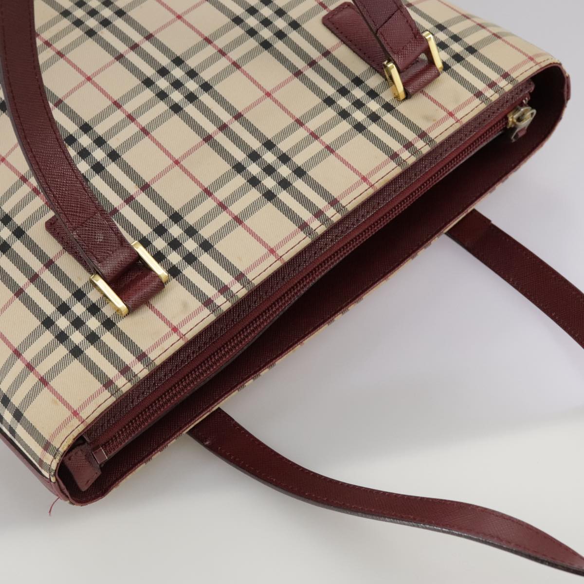 BURBERRY Nova Check Hand Bag Canvas Beige Auth 107370