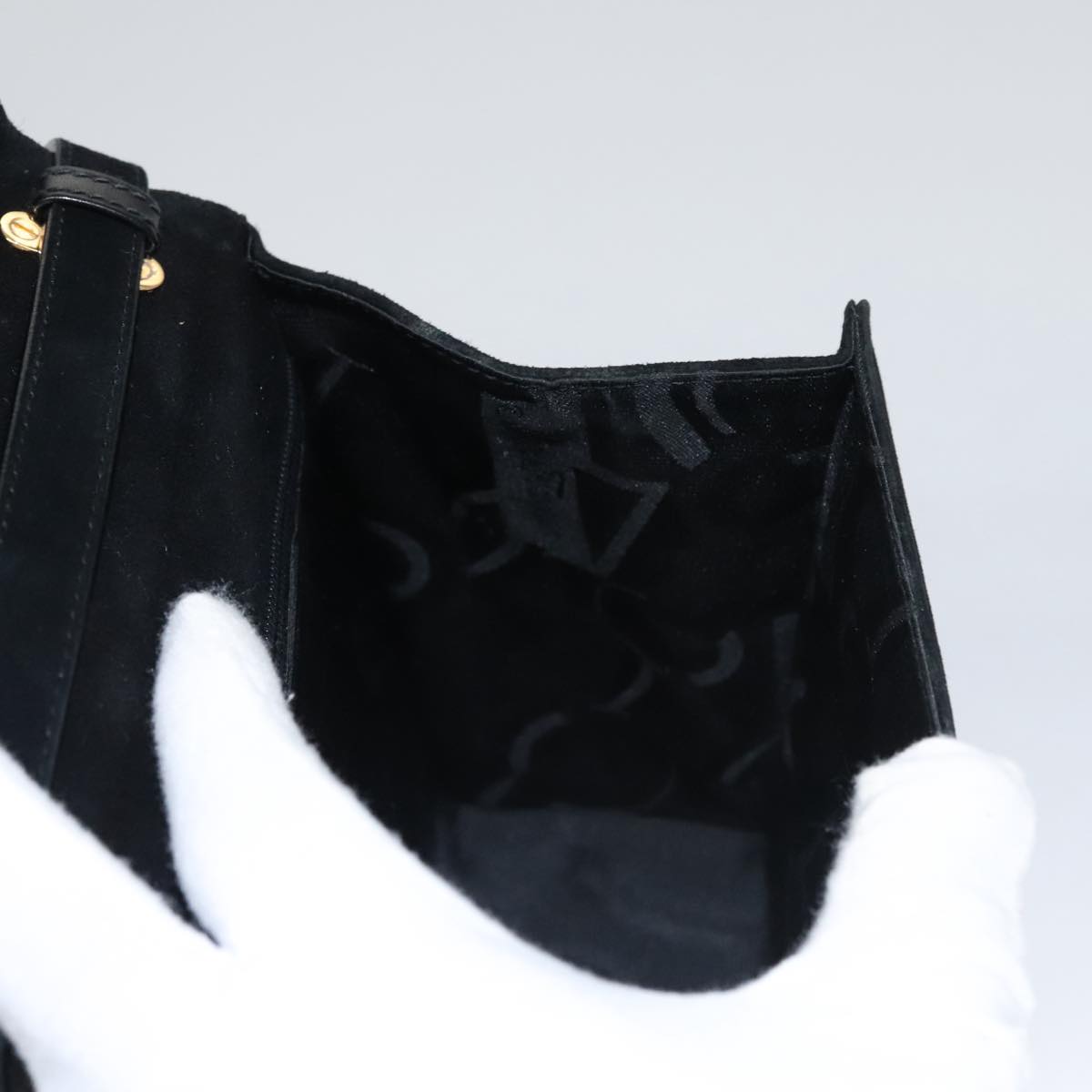 Salvatore Ferragamo Hand Bag Suede 2way Black Gold Auth 107495