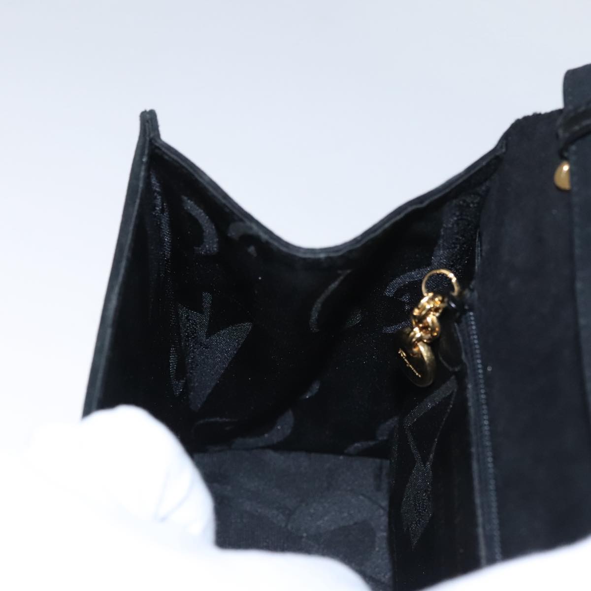 Salvatore Ferragamo Hand Bag Suede 2way Black Gold Auth 107495