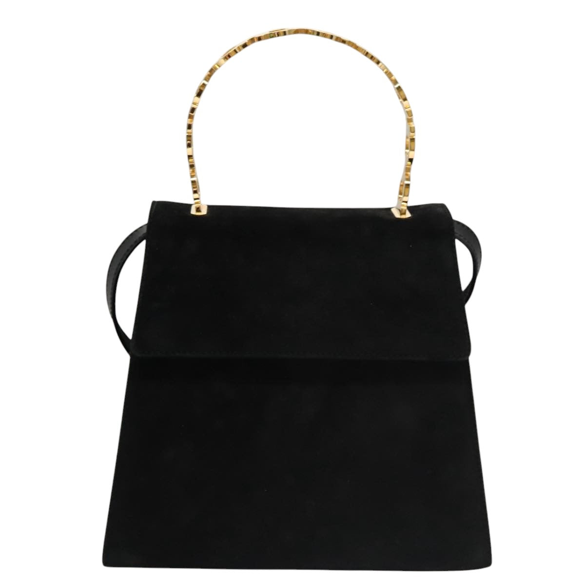 Salvatore Ferragamo Hand Bag Suede 2way Black Gold Auth 107495