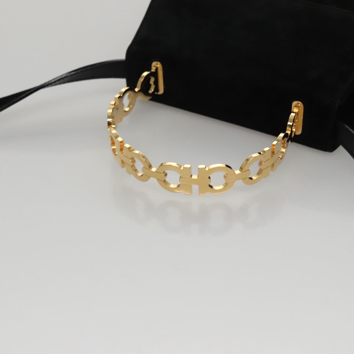 Salvatore Ferragamo Hand Bag Suede 2way Black Gold Auth 107495