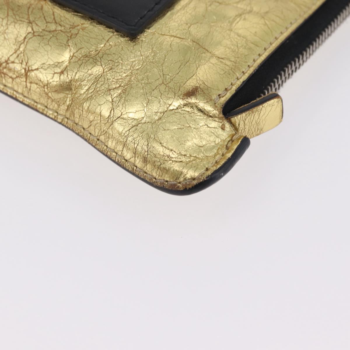 CHANEL Clutch Bag Leather Gold CC Auth 107504