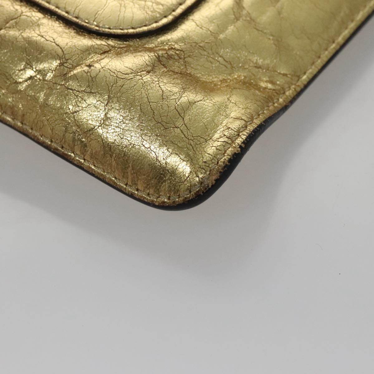 CHANEL Clutch Bag Leather Gold CC Auth 107504