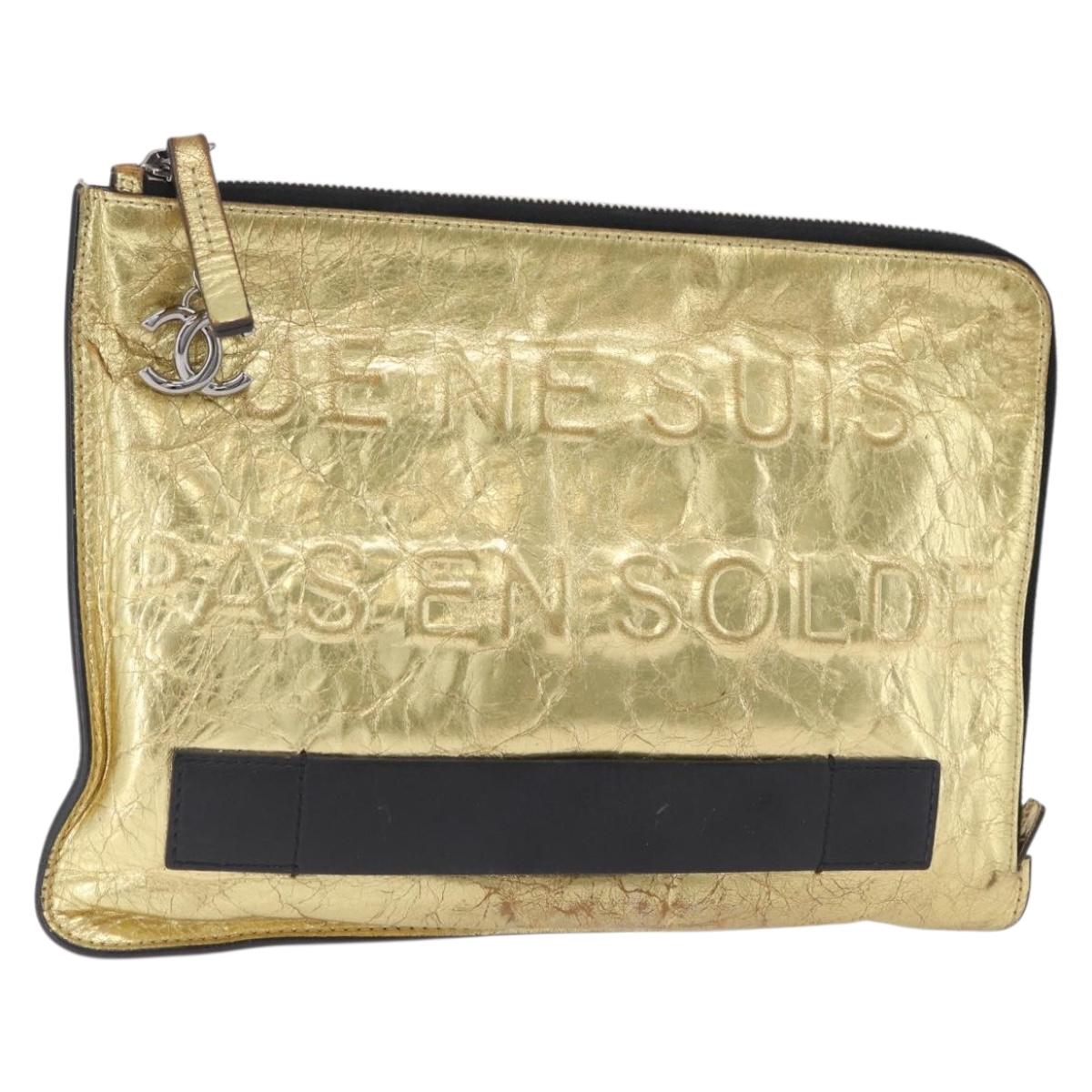 CHANEL Clutch Bag Leather Gold CC Auth 107504