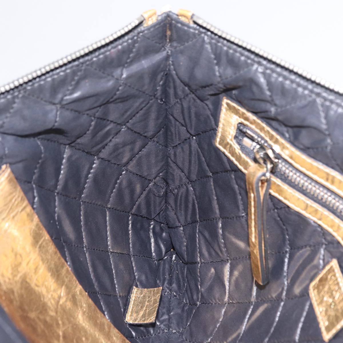CHANEL Clutch Bag Leather Gold CC Auth 107504