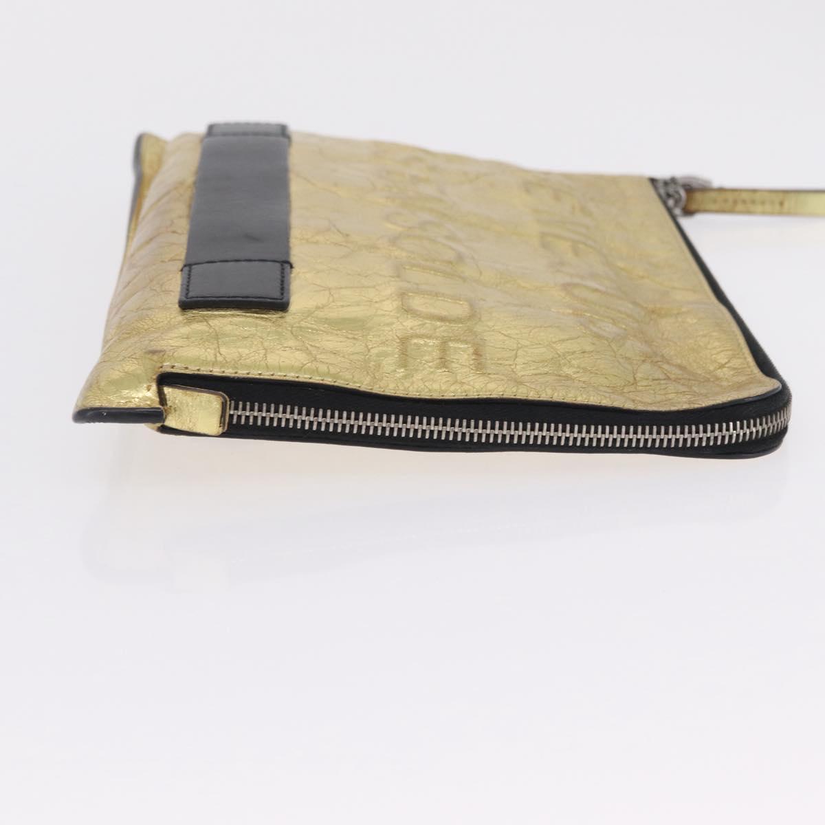 CHANEL Clutch Bag Leather Gold CC Auth 107504