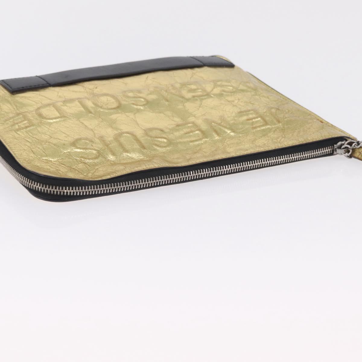 CHANEL Clutch Bag Leather Gold CC Auth 107504