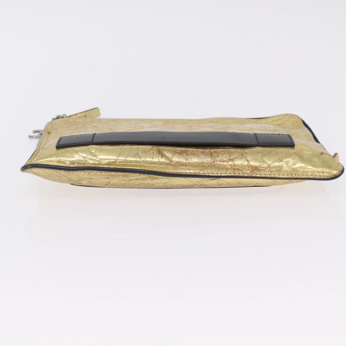 CHANEL Clutch Bag Leather Gold CC Auth 107504