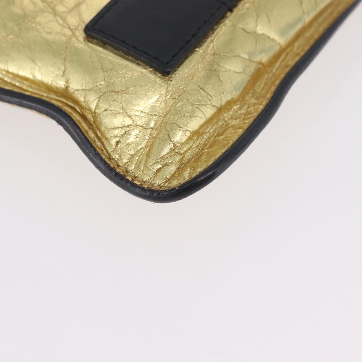 CHANEL Clutch Bag Leather Gold CC Auth 107504