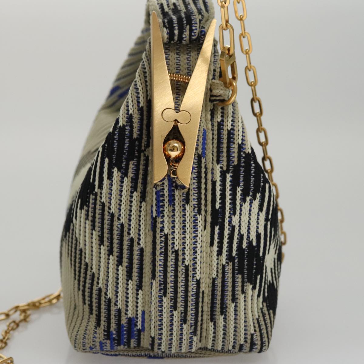 BURBERRY Mini Peg Duffle Bag Chain Hand Bag Gray Auth 107507SV