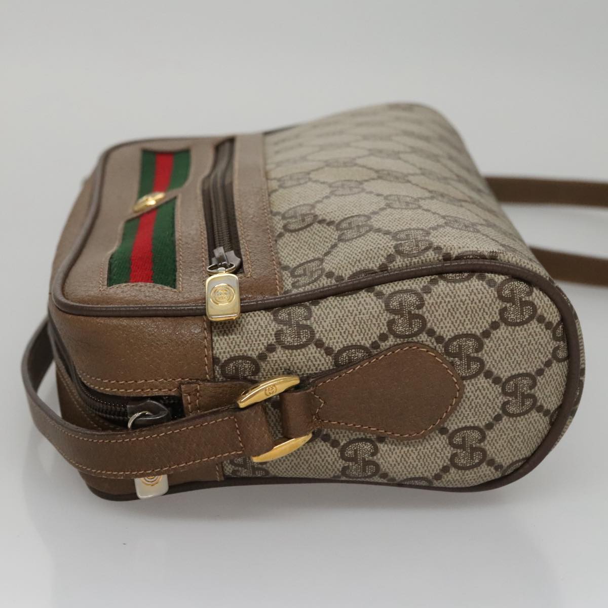 GUCCI GG Supreme Web Sherry Line Shoulder Bag PVC Beige Green Red Auth 107529