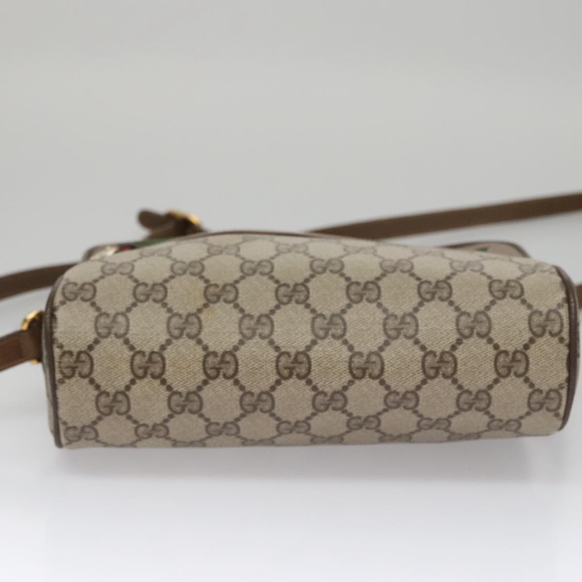 GUCCI GG Supreme Web Sherry Line Shoulder Bag PVC Beige Green Red Auth 107529
