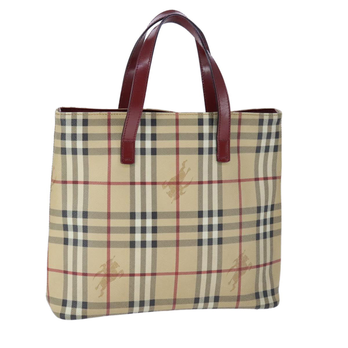 BURBERRY Nova Check Hand Bag PVC Leather Beige Auth 107545