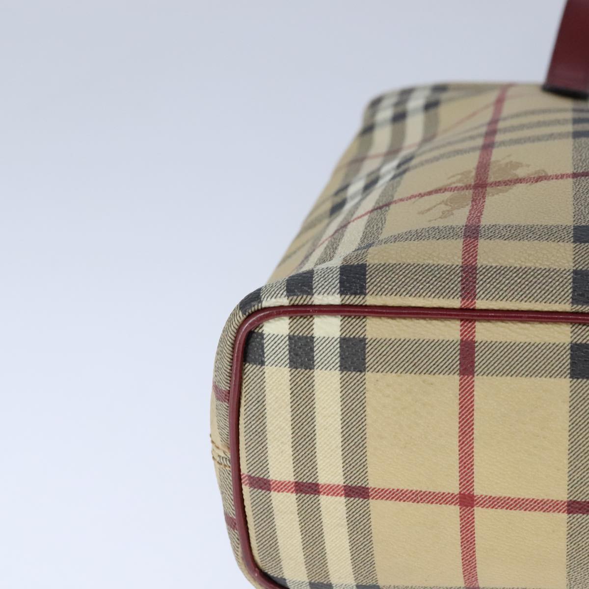 BURBERRY Nova Check Hand Bag PVC Leather Beige Auth 107545