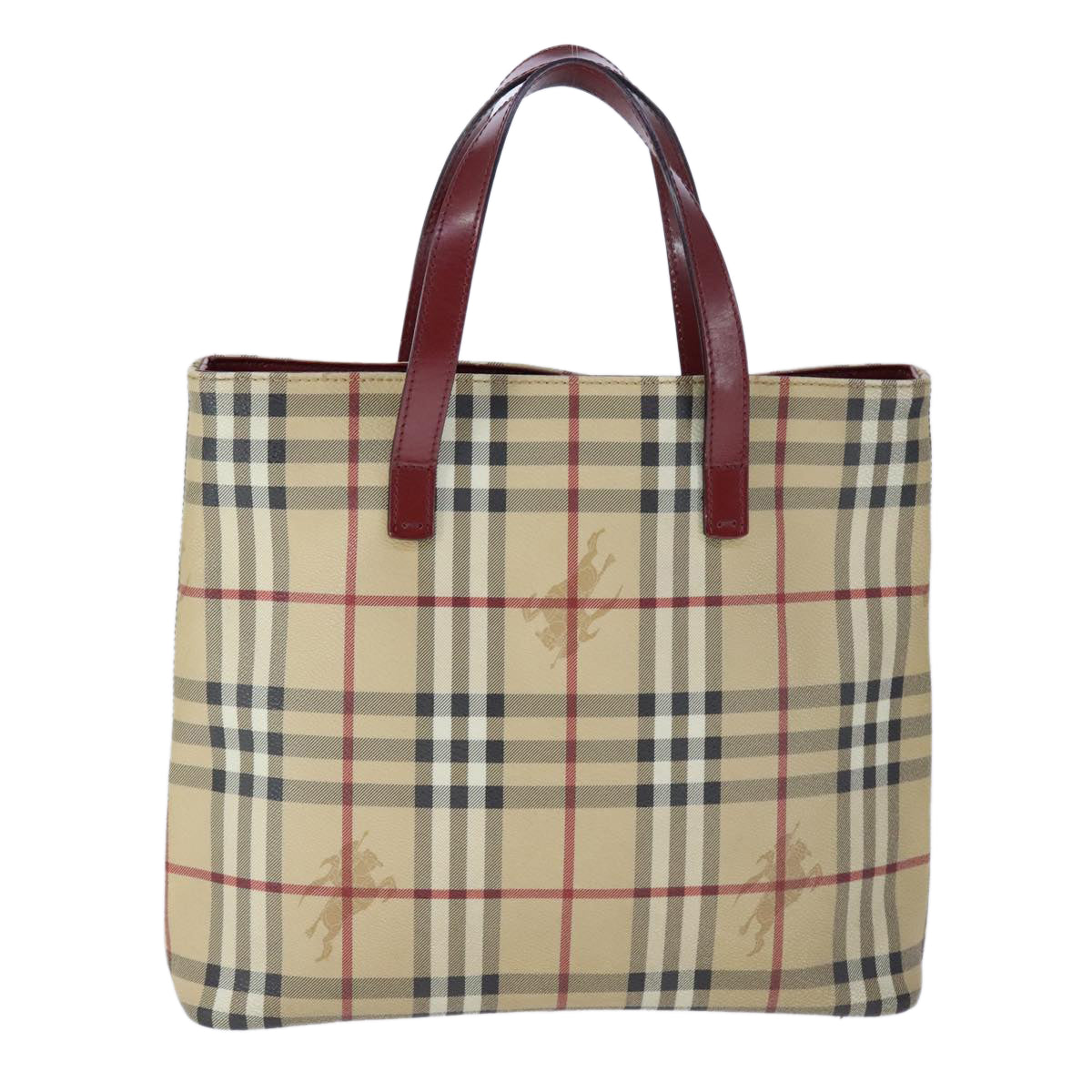 BURBERRY Nova Check Hand Bag PVC Leather Beige Auth 107545