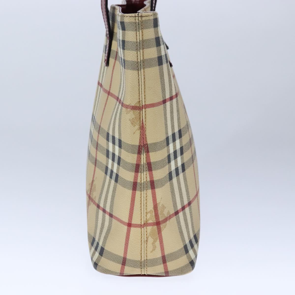 BURBERRY Nova Check Hand Bag PVC Leather Beige Auth 107545