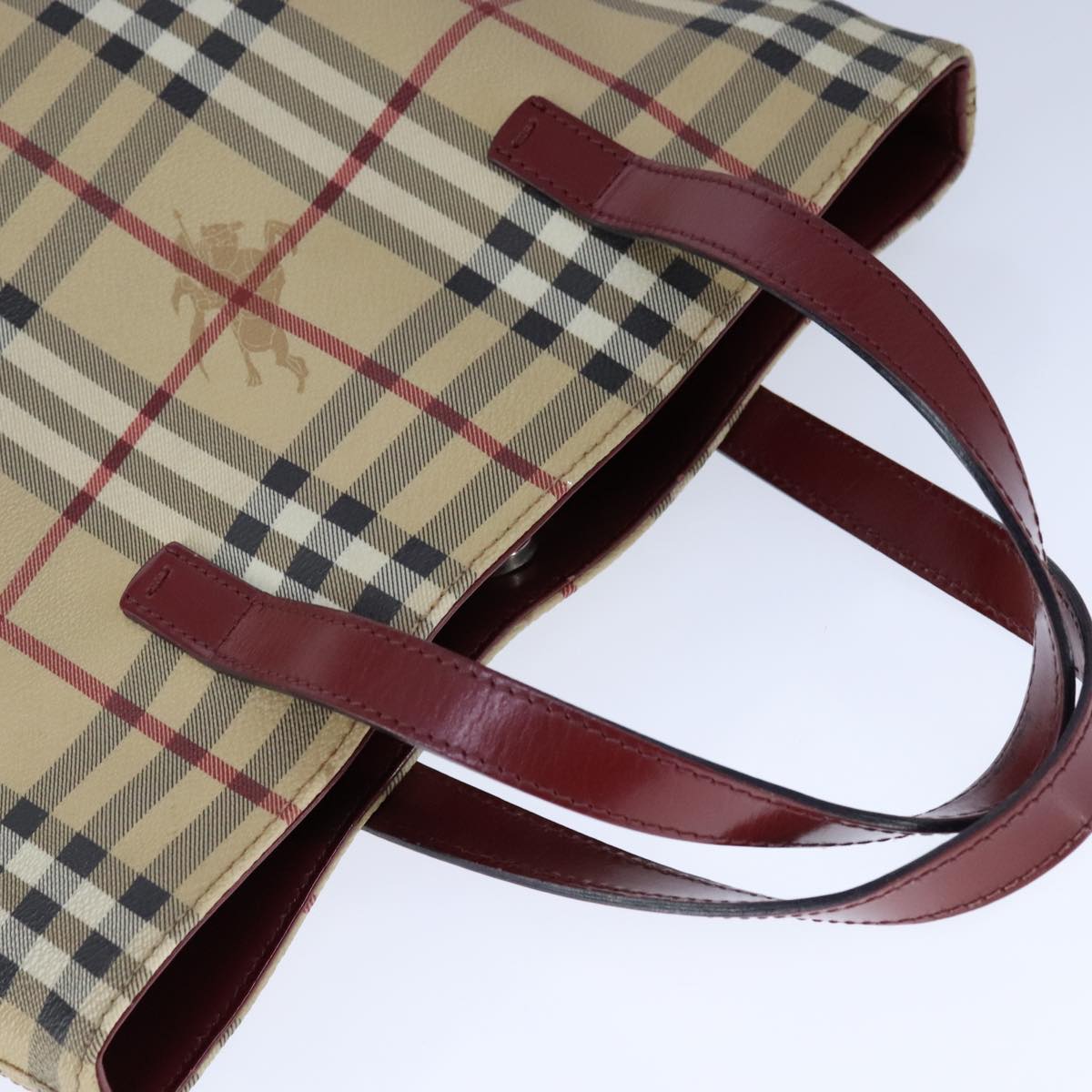 BURBERRY Nova Check Hand Bag PVC Leather Beige Auth 107545