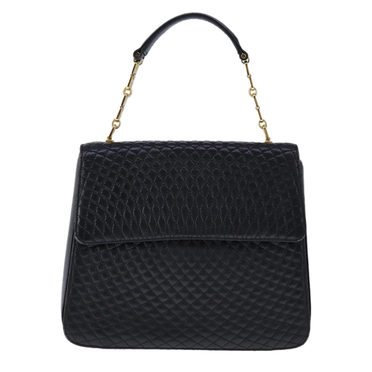 BALLY Chain Hand Bag Leather Black Auth 107570