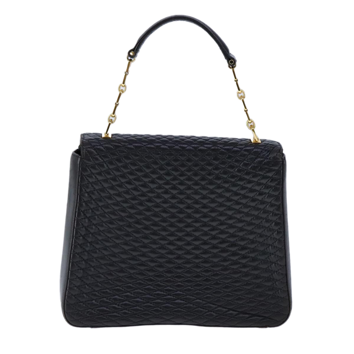 BALLY Chain Hand Bag Leather Black Auth 107570