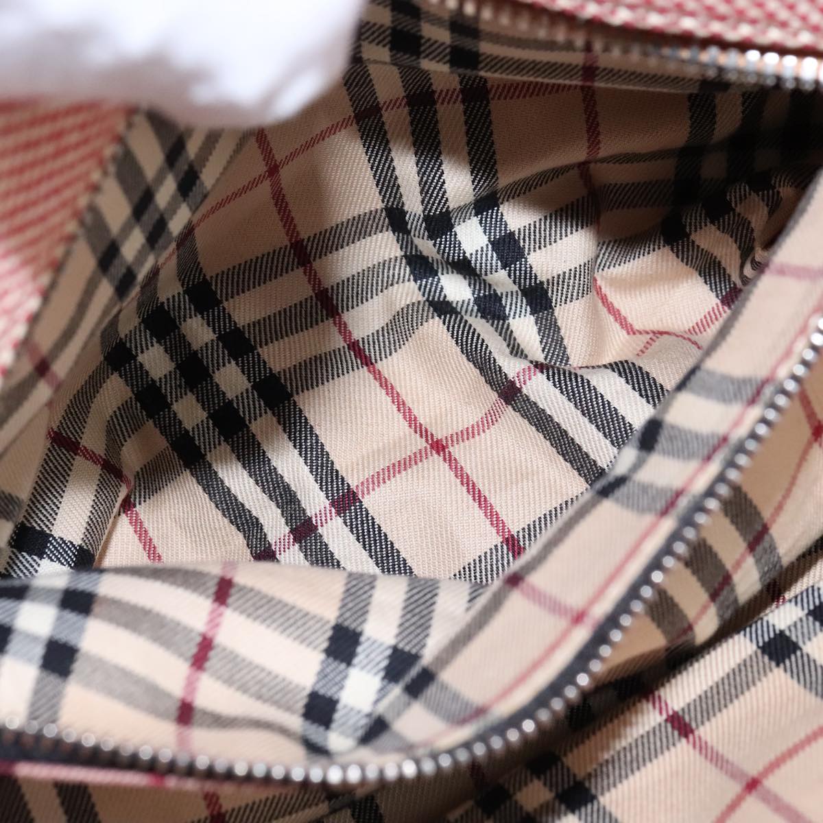 BURBERRY Hand Bag Canvas Red Auth 107571