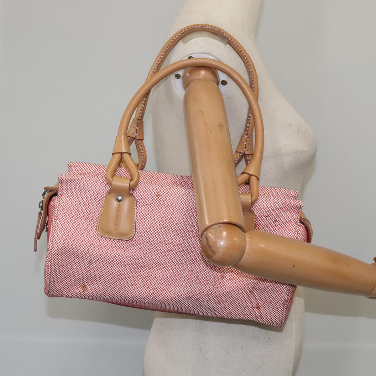 BURBERRY Hand Bag Canvas Red Auth 107571