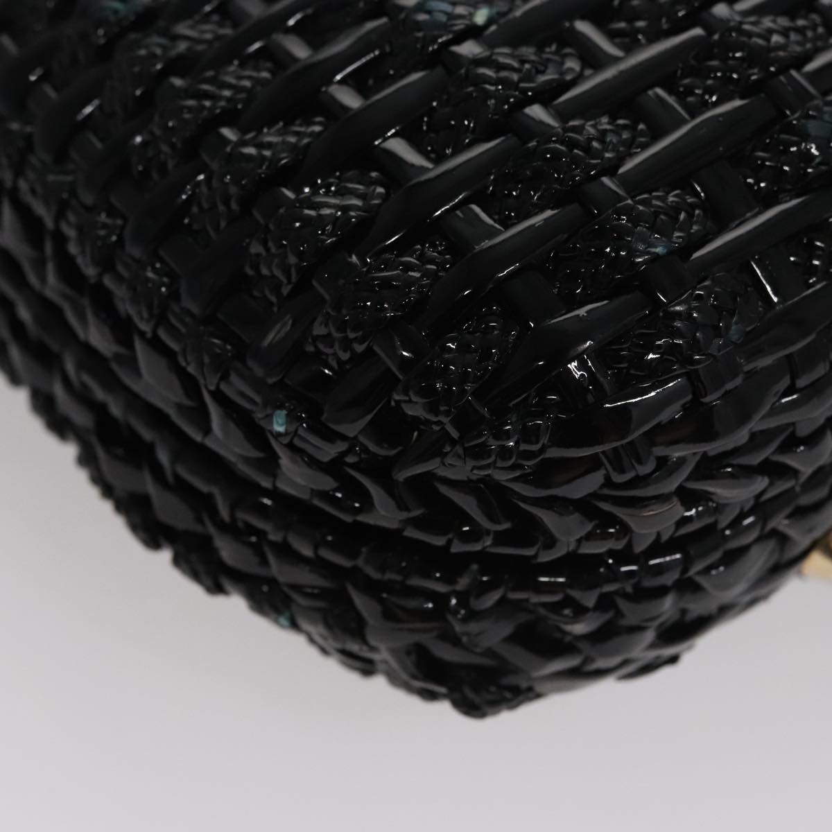 BALLY Chain Shoulder Bag Straw Black Gold Auth 107600